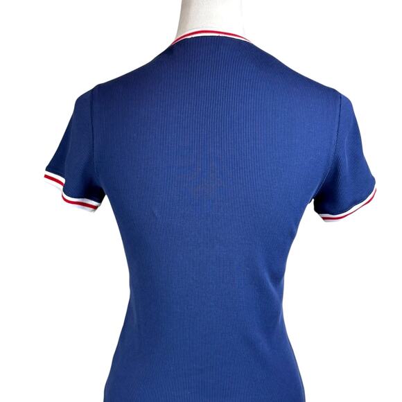 Polo Ralph Lauren Navy Blue Ribbed Red White Trim Logo Slim Fit Baby Tee - Picture 8 of 13
